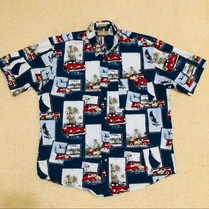 VTG 90s Retro Car All Over Print Short Sleeve Button Down Shirt 1990s size L